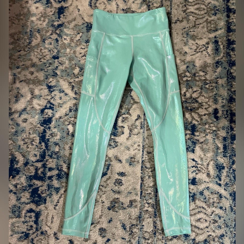 Curves n Combatboots Teal Shimmer Leggings